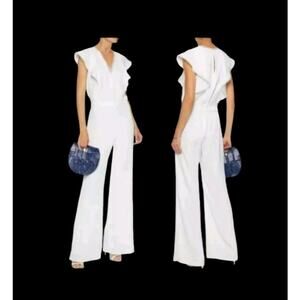Monique Lhuillier Ivory Brady Eyelet Trim Ruffle Sleeve Bridal Jumpsuit NWT Sz 2